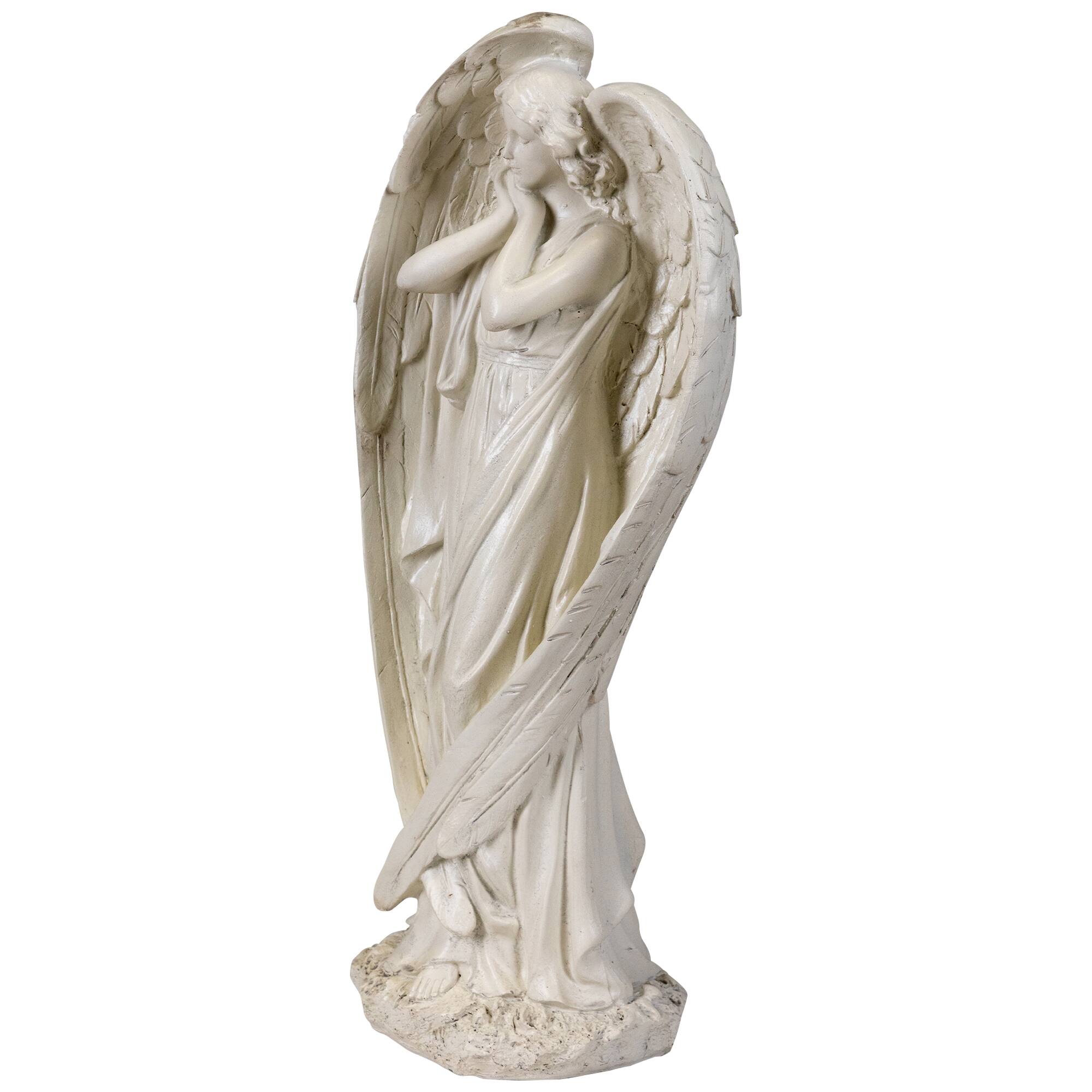Standing Angel with Wings Outdoor Garden Statue - 16.5"